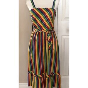 Vintage Serbin by Marianne Retro 80s Rainbow Gum Primary Midi Dress